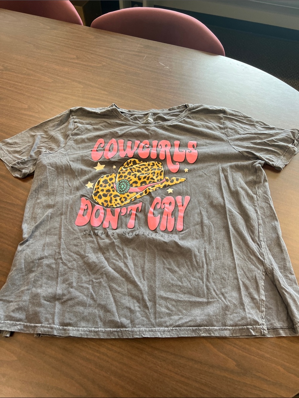 Simply Southern Women's 'Cowgirls Don't Cry' Gray Tee with Pink Lettering